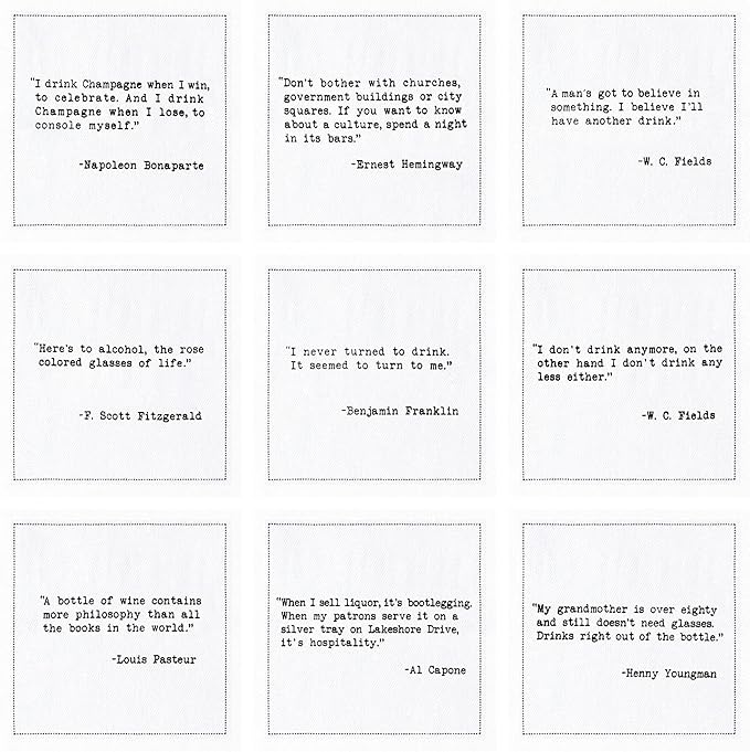 Five Star Napkins Literary Bar Quotes White Cotton Cocktail Napkins, Beverage Napkins, Bar Napkins, Cloth Napkins, Party Napkins, Holidays, Weddings, Birthdays, Disposable, 4.5" x 4.5"- (50x)