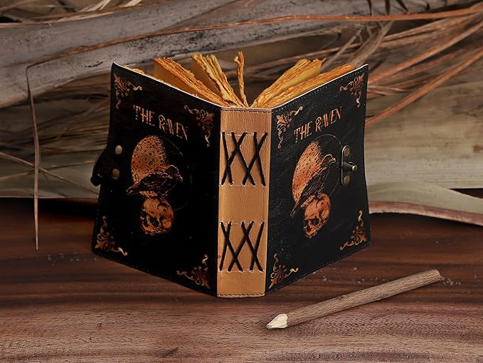 Leather Gothic Journal Magical Raven Skull Spiral Notebook Mystery Crow Journal Grimoire Witchcraft Spellwork Journal Great for Halloween and Raven Lovers Aesthetic Leather Journal for Men and Women