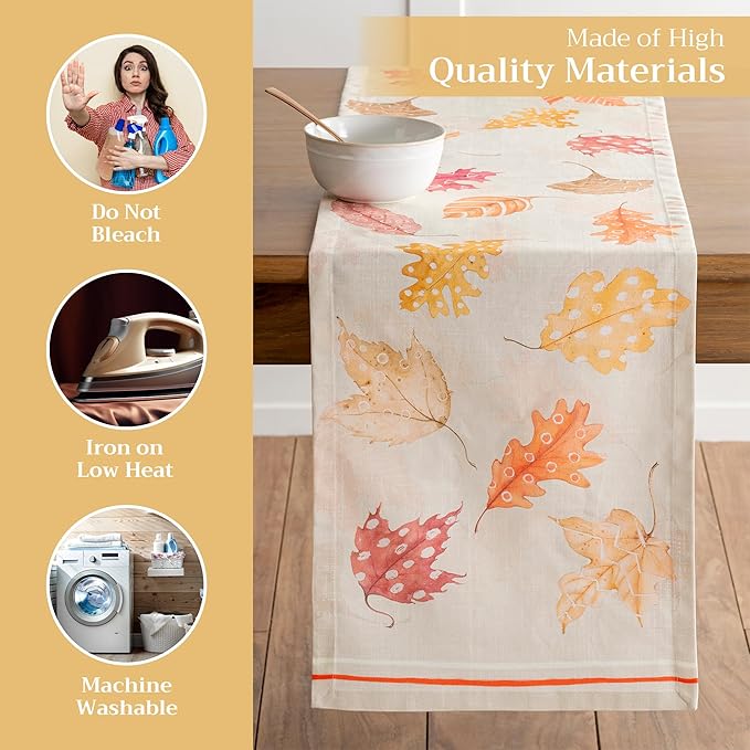 Maison d' Hermine Table Runner 100% Cotton Single Layer Table Runners 108 inches Long for Thanksgiving Christmas Decorations Home Kitchen Dining Party Wedding (Colours of Autumn, 14.5" x 108")