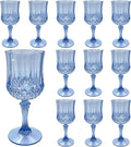 Plastic Wine Glasses，Plastic Goblets Vintage Style Cordial Drinking Glasses for Wedding Reception, Grand Event Party Supplies (12, Blue)