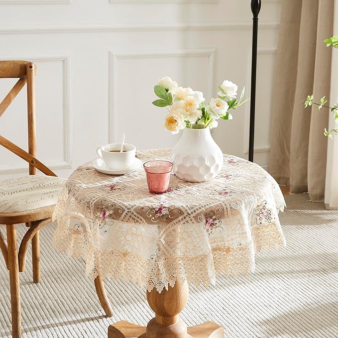 Warm Home Designs 70 Inch Round Tablecloth. Use Small Gold Tablecloth as Crochet Overlay, Coffee Table Cloth, Dresser Cover Top or Table Topper. Rustic Tablecloth for Vintage Kitchen. VTC Linen 70"