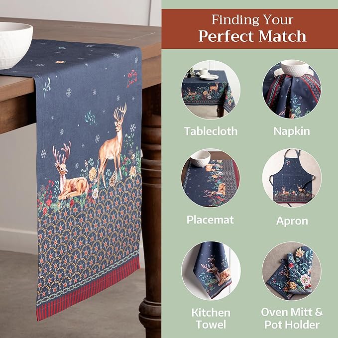 Maison d' Hermine Table Runner 100% Cotton Single Layer Table Runners 108 inches Long for Thanksgiving Christmas Decorations Home Kitchen Dining Party Wedding (Christmas Joy, 14.5" x 108")