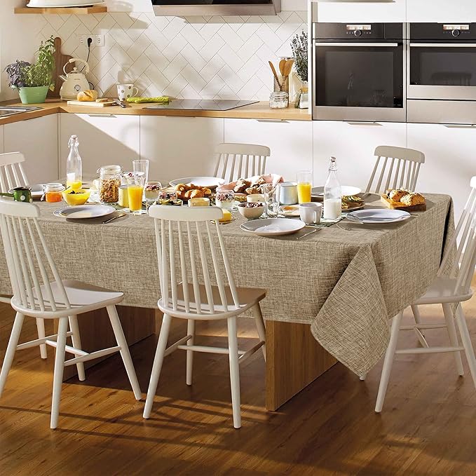 Fitable Linen Textured Rectangle Tablecloth Washable Fabric Faux Burlap Table Cloth for 8 Foot Tables, Holiday Table Cover for Farmhouse, Reception, Kitchen Dining, Party, (Mocha, 54 x 108 Inch)