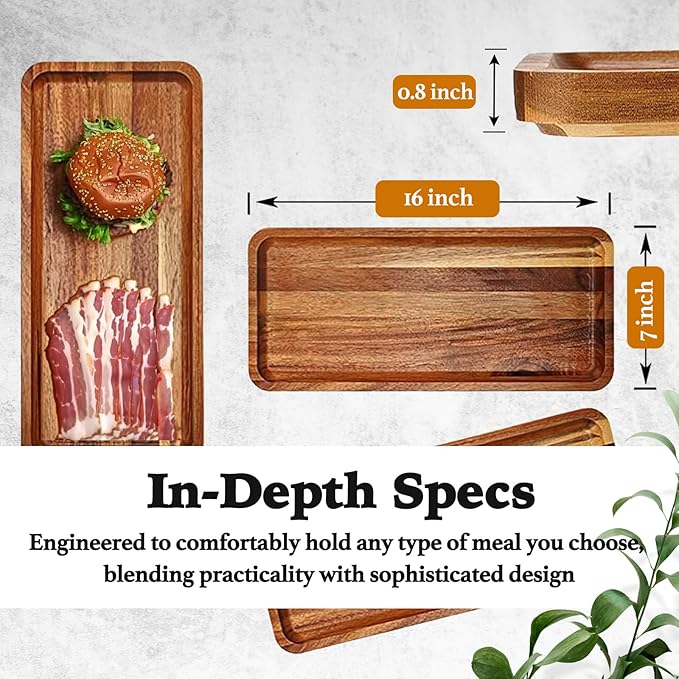 Versatile Acacia Wood Serving Trays - Set of 3 Elegant Platters for Home Decor and Hosting - Perfect for Cheese, Fruit, and Charcuterie Presentation (Large)