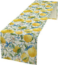 Lemon Table Runner,Watercolor Fruit Green Leaves Spring Summer Table Cloth Kitchen Dining Table Home Party Decoration 13x60 Inch