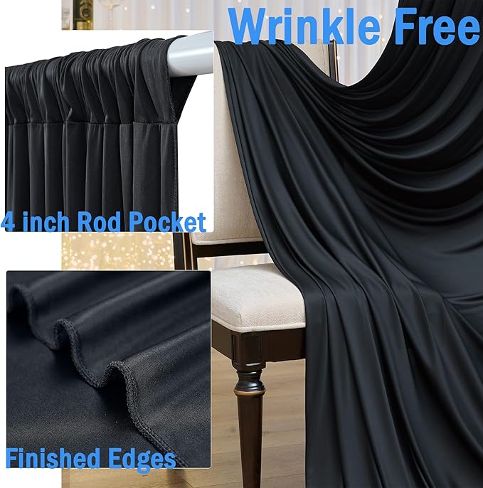20ftx10ft Wrinkle Free Black Backdrop Curtain for Parties, 4 Panels 5x10ft Silky Polyester Photo Backdrop Drapes Back Drop Cloth for Wedding Birthday Photography Background Decor