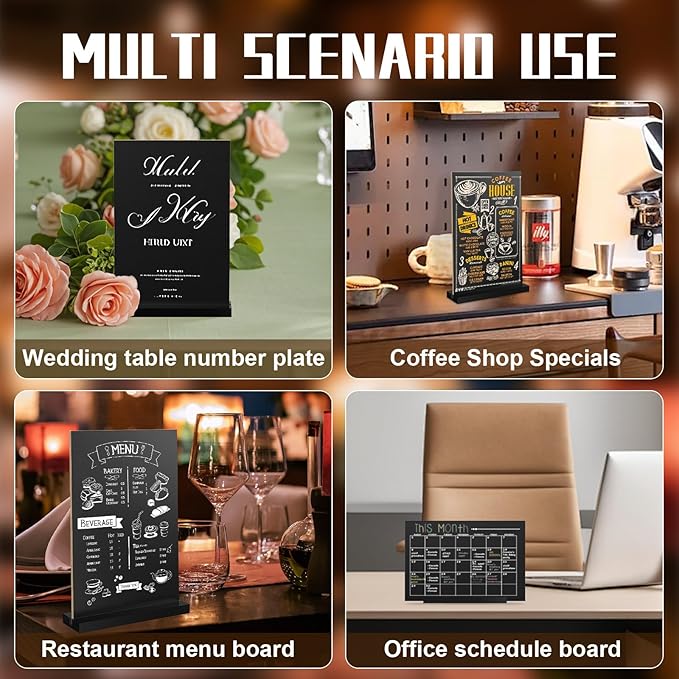 EHWINE Mini Chalkboard Easel Sign Set,8 Pack 6x8 Inch Wooden Boards with Acrylic Base and Liquid Chalk Markers, Reusable Double Sided Tabletop Display for Wedding, Restaurant, Party, Coffee Shop Decor