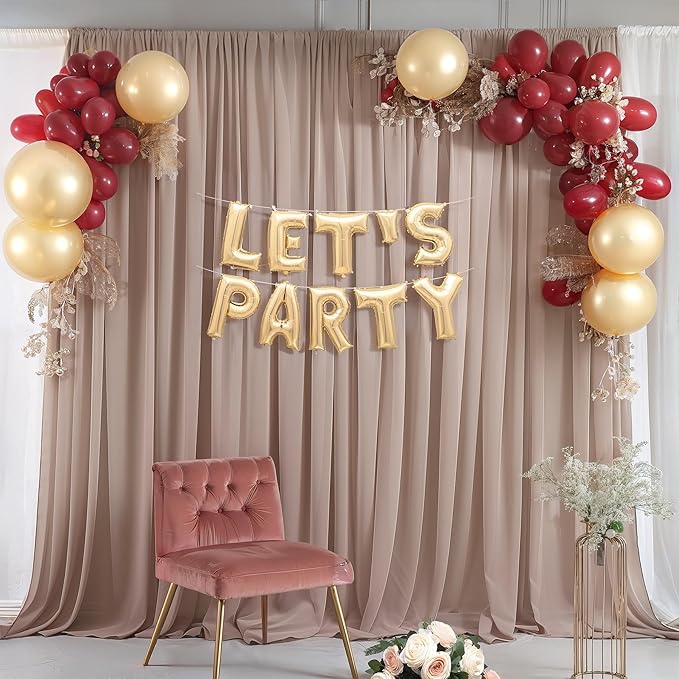 10ft x 10ft Taupe Backdrop Curtain Drapes, Wrinkle-Free Sheer Chiffon Fabric Photo Backdrop Panels for Wedding Arch Party Ceremony Stage Photo Backgrounds