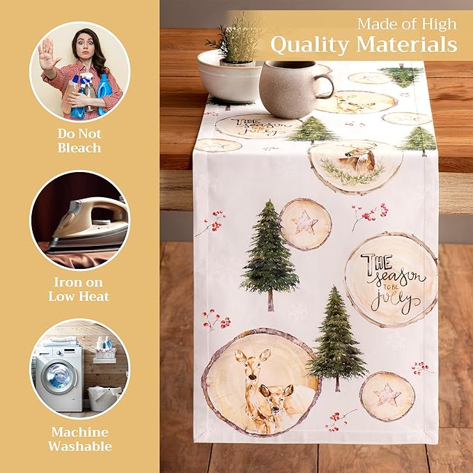 Maison d' Hermine Table Runner 100% Cotton Single Layer Table Runners 72 inches Long for Thanksgiving Christmas Decorations Home Kitchen Dining Party Wedding (Mountain Life, 14.5" x 72")
