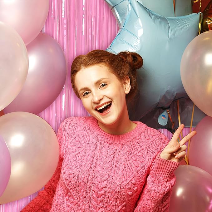 Pastel Pink Party Streamers Foil Fringe Backdrop Curtains Tinsel Streamers Birthday Party Decorations Fringe Backdrop for Birthday Valentines Gender Reveal Party Bridal Shower
