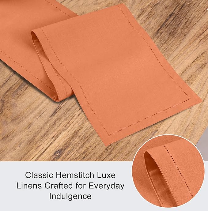 Ruvanti Linen Table Runner 72 Inches, Classic Hemstitch, Washable, Reusable, Non-Slipping, Stain Resistant- Perfect for Parties, Weddings, Dinners, Thanksgiving, Christmas, Indoor use – Orange