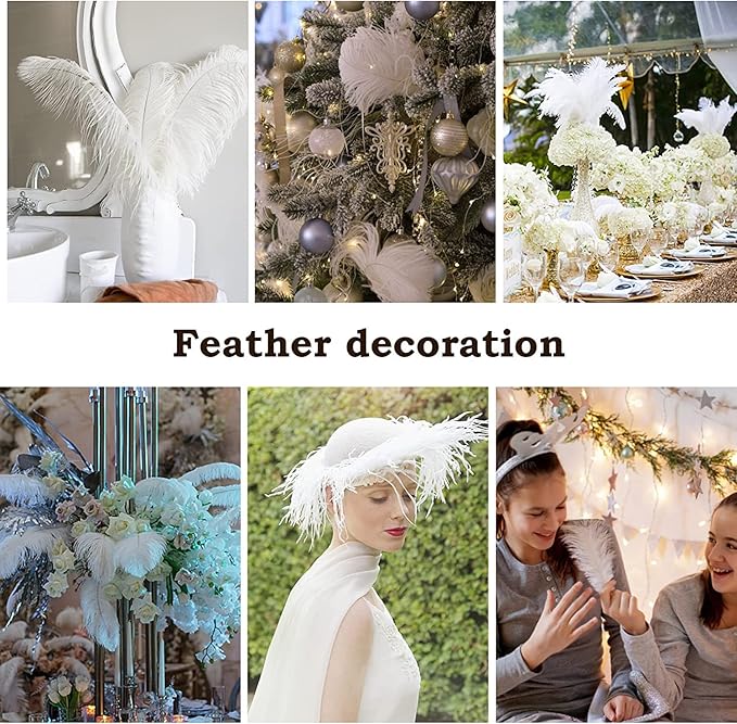 NEWONG 30pcs White Ostrich Feathers Natural Bulk 8-10inch(20-25cm) Vase Craft Wedding Home Party Centerpieces Christmas Day Decoration