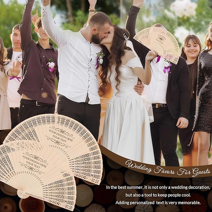 50 PCS Custom Fans Personalized Folding Fans for Line Dancing Wooden Hand Fan Wedding Favors Bulk Fans for Guests Party Event Use (Style13)