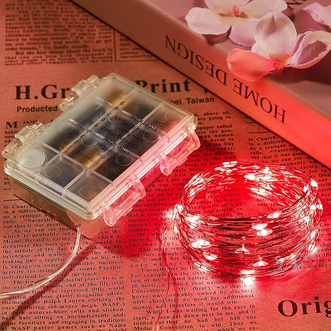 1 Pack 32.8 Ft. Battery Operated Outdoor String Lights with Remote & Timer, LED Red Fairy Lights, Waterproof Twinkle Lights for Bedroom, Dorm, Mason Jar, Wedding, Party, Christmas