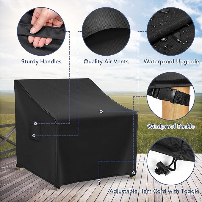 Patio Furniture Covers Waterproof for Chairs, Lawn Outdoor Chair Covers 2 Pack, Patio Chair Covers for Outdoor Furniture Fits up to 33W x 34D x 31H inches, Black