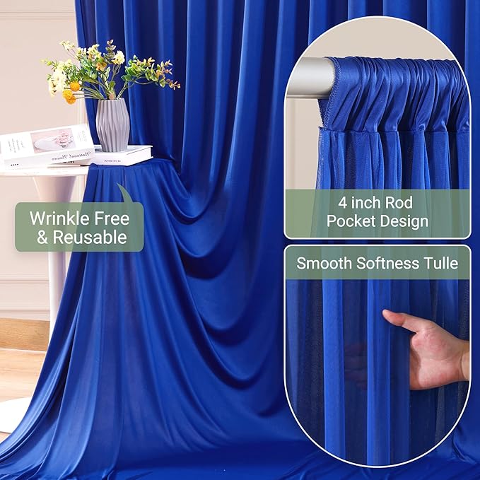 Royal Blue Tulle Backdrop Curtain for Parties Wedding,10ft x 10ft Wrinkle Free Curtain Backdrop,2 Layer Drapes for Backdrop,Polyester Wedding Back Drop for Bridal Shower Birthday Baby Shower