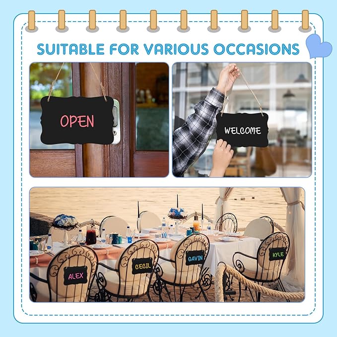 12 Pcs 4 x 6 Acrylic Chalkboard Hanging Sign with Chalk Markers Chalk Board Signs with Hanging String for Wedding Kitchen Home Party Decoration (Bracket)