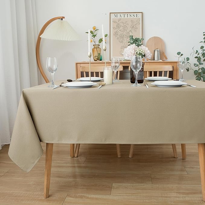 Biscaynebay Textured Fabric Tablecloths 70x120 Inches Rectangular, Natural Water Resistant Tablecloths for Dining, Kitchen, Wedding, Parties etc. Machine Washable
