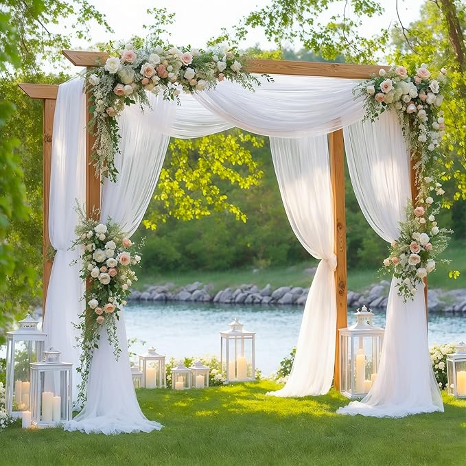 2 Panels Wedding Arch Draping Fabric White Sheer Backdrop Curtain Arch Drape for Wedding Ceremony Reception,Bridal Shower Party Decorations 28" X 19ft