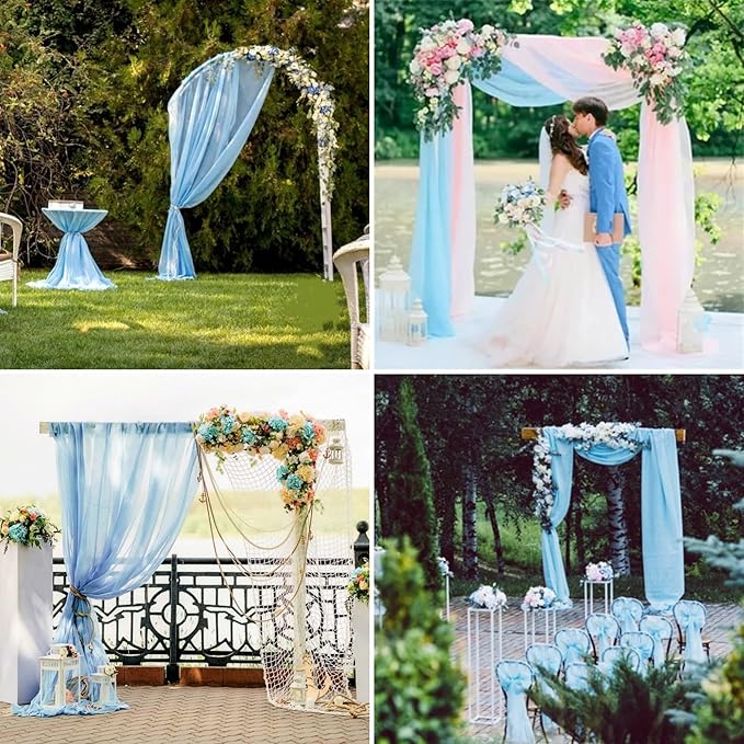 4 Panels Wedding Arch Draping Fabric 28" x 20Ft Chiffon Wedding Arch Drapes Chiffon Fabric Drape Sheer Backdrop Curtain for Weddings Party Ceremony Birthday Reception Backdrop Ceiling Décor(Baby Blue)