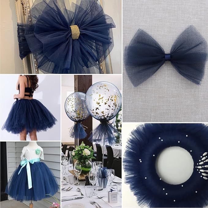 Navy Blue Tulle Fabric Rolls 54 Inch by 40 Yards Tulle Bolt Spool for Wedding Decorations DIY Tutu Baby Shower Table Skirt Ceiling Decor Birthday Party Craft Supplies