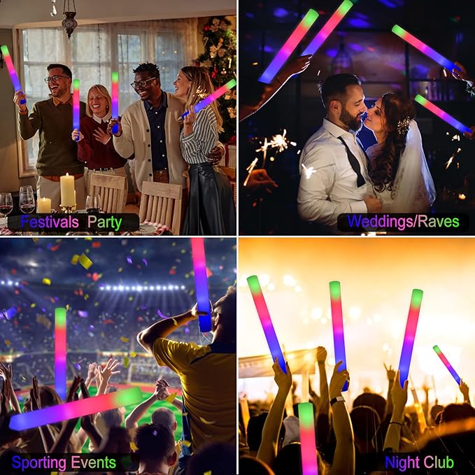 LifBetter 45 Pcs Glow Sticks Bulk- LED Foam Sticks in The Dark with 3 Modes Flashing Led Foam Multicolor Batons Light up Party Favors for Birthdays, Weddings, Concerts, Festivals