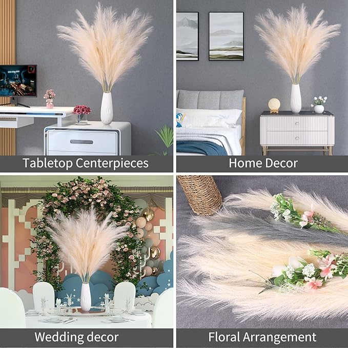 EVODIS Pampas Grass Decor Tall, 43"/110cm Faux Pampas Grass 6 Stems Large Pompass Grass Branches Tall Bulk Boho Flower Arrangement for Home Room Wedding Party Decor(Purple)