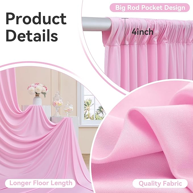 10ftx12ft Wrinkle Free Pink Backdrop Curtain, 2 Panels 12FT Height Pink Wedding Backdrop Drapes, Silky Polyester Back Drop Cloth for Birthday Photography Background Party Backdrop Draping