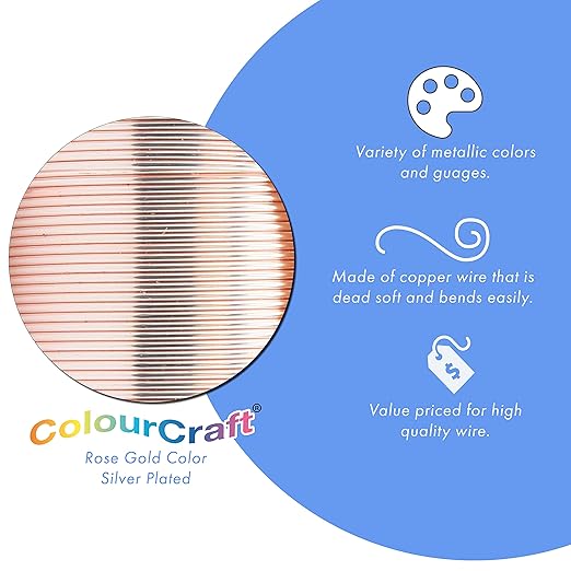 Beadalon ColourCraft Wire, 22 Gauge, Rose Gold Color Silver Plated, 20 yd Spool