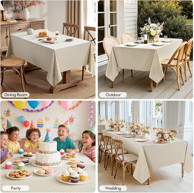MIULEE Natural Linen Cottton Table Cloth Rectangle Tablecloth Waterproof Spillproof Cross-Star Textured Table Cltoth Decorative Farmhouse Style for Dining Party Weddings 60x120 Inch