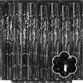 5 Pack Black Foil Curtain Backdrop 3.2ft x 9.8ft Metallic Tinsel Foil Fringe Curtains Streamer Photo Booth Backdrop for Birthday Party Engagement Bachelorette Party Decorations (Black)