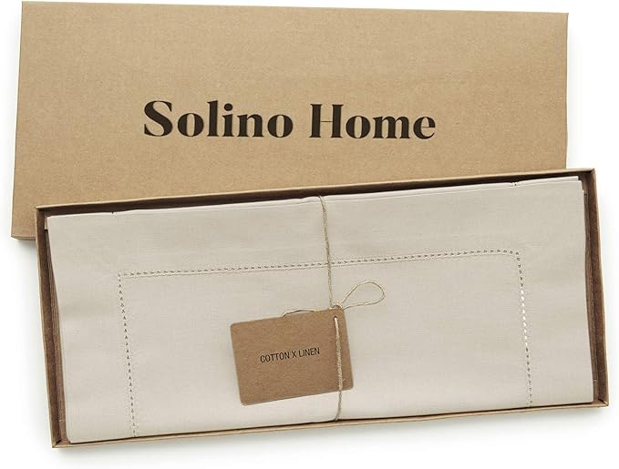 Solino Home Cotton Linen Table Runner 72 Inches Long - Hemstitch Linen Table Runner 14 x 72 Inch for Dresser, Dining, Fall, Autumn, Halloween, Thanksgiving, Christmas