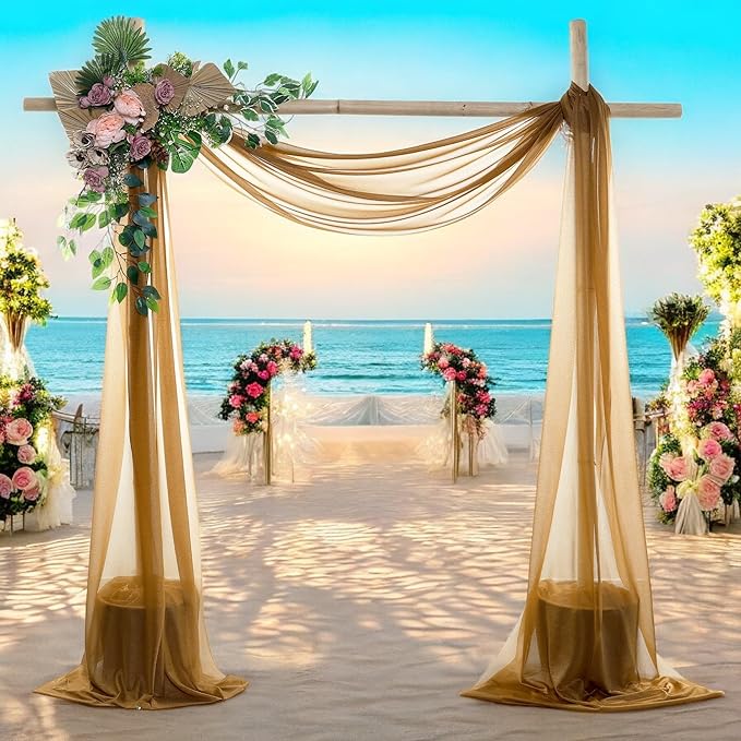MDS Halloween Chiffon Draping Fabric - 2 Panel, 30" Wide x 20ft Long - Sheer Spooky Arbor & Canopy Drapery for Haunted House Backdrops, Party Ceilings, DIY Costumes & Themed Events - Mocha
