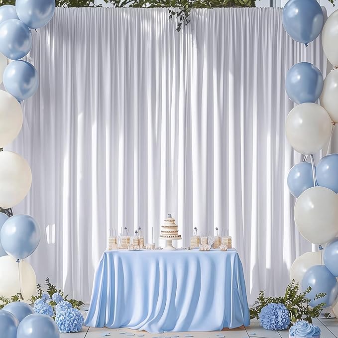 10ftx16FT Wrinkle Free White Backdrop Curtain, 2 Panels 16FT Height White Wedding Backdrop Drapes, Silky Polyester Back Drop Cloth for Birthday Photography Background Party Backdrop Draping