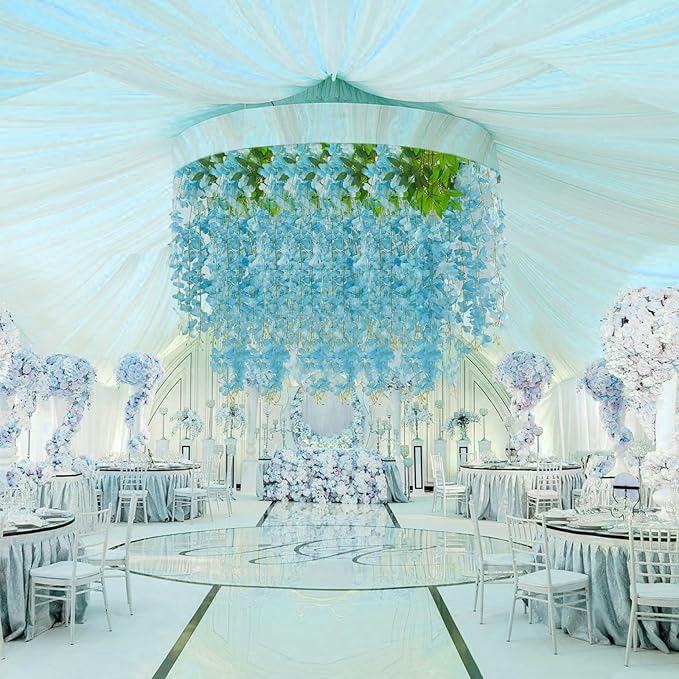 12 Pack Wisteria Hanging Flowers, 3.44 Ft Fake Hanging Flowers, Artificial Wisteria Garland Vines for Wedding Room Backdrop Outdoor Patio Garden Decoration