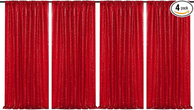 JYFLZQ Red Sequin Backdrop Curtains 2ft x 8ft 4 Panel Glitter Photo Booth Backdrops Sparkly Photography Background Drapes for Parties Wedding Bridal Showers