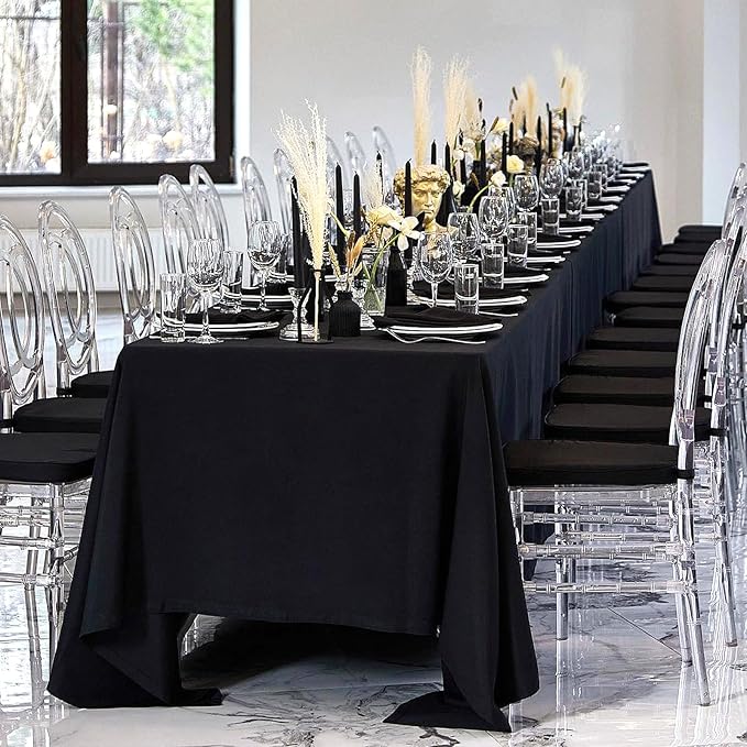 8 Pack Black Tablecloths 60 x 126 Inch Rectangular Table Cloths for Rectangle Tables 8ft, Wrinkle Resistant Black Table Cloth Washable Polyester Fabric for Buffet Wedding Party Banquet