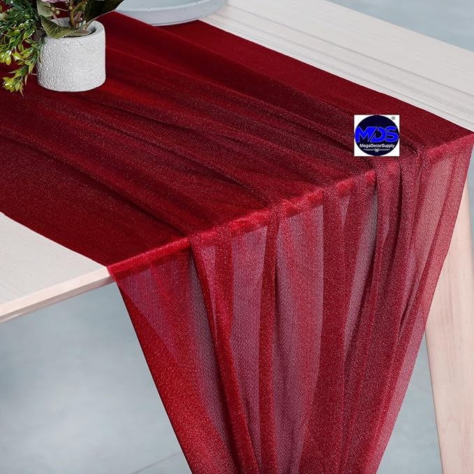 MDS Halloween Chiffon Table Runner - 20 Pack, 29 x 120 Inches, 10ft Each - Sheer Spooky Table Runners for Haunted House Parties, Trick-or-Treat Tables, Witchy Décor, Wedding & Events - Apple red