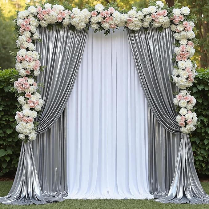 20ftx10ft Black Silver Glitter Sequin Backdrop Curtain for Parties, Wrinkle Free Sparking Backdrop Drapes, 4 Panels 5x10ft Shimmer Photo Back Drop Cloth for Wedding Birthday Photography