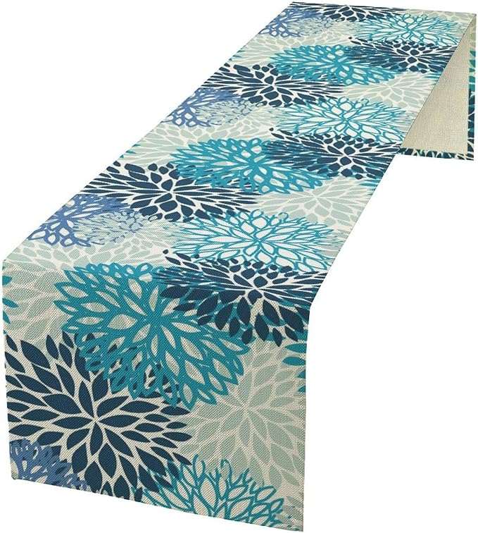 Floral Table Runner,Blue Flowers Print Spring Summer Table Cloth Kitchen Dining Table Home Party Decoration 13x72 Inch