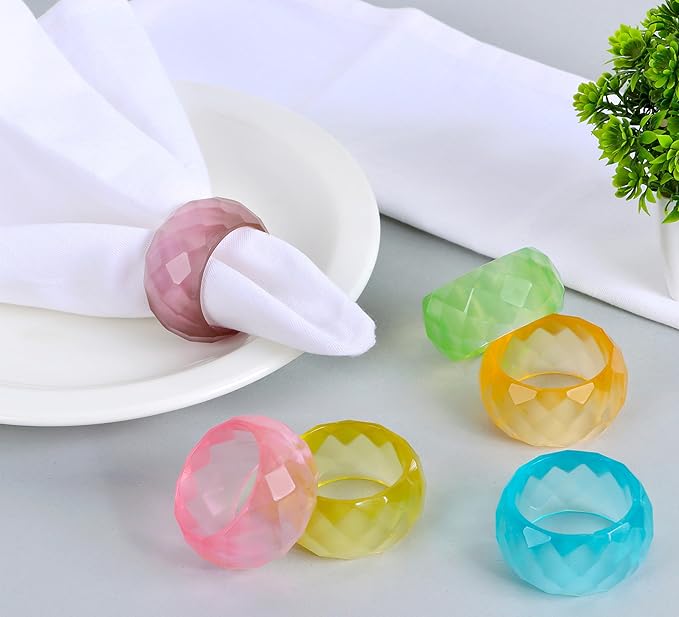 Napkin Rings Set of 12 - Epoxy Resin Napkin Holder Cuffs for Dinner Table Décor - Farmhouse Modern Serviette Rings for Weddings, Parties, Receptions, Banquets, Daily Use - 1.5" (Pastel) - CLEENTABLE
