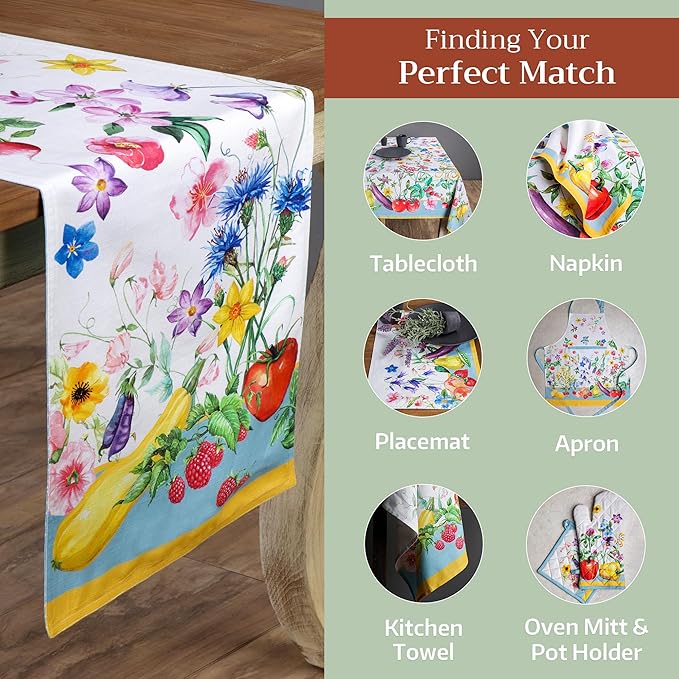 Maison d' Hermine Table Runner 100% Cotton Double Layer Table Runners 108 inches Long Decorative for Home Kitchen Dining Party Baby Shower Wedding Bridal Shower Spring Summer (Giverny, 14.50" x 108")