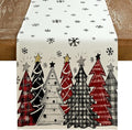 GEEORY Christmas Table Runner 13x48 Inch, Xmas Tees Snowflakes Holiday Decorative Farmhouse Table Decoration for Kitchen Dinning, Indoor Outdoor Dinner Party Decor ((Red & Black) GT165-48
