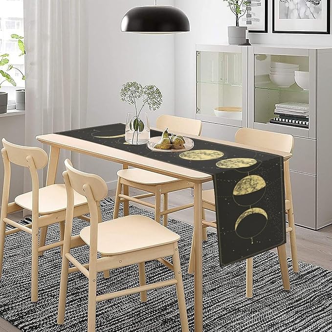 Sun Moon Table Runner, Mysterious Universe Milky Way Interstellar Space Western Traditional Elements able Runner for Party Living Room Home Kitchen Dinner Table Runner 13x120 Inch