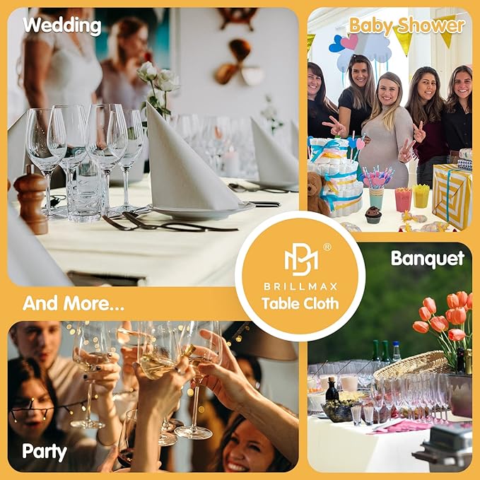 BRILLMAX 8 Pack Ivory Tablecloths 70 x 120 Inch for 6ft or 8ft Rectangle Tables - Rectangular Bulk Linen Polyester Fabric Washable Cloth Cover for Wedding Reception Banquet Birthday Party