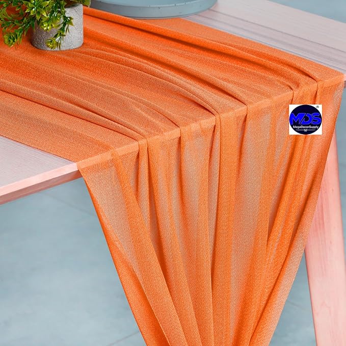 MDS Halloween Chiffon Table Runner - 12 Pack, 29 x 170 Inches, 14ft Each - Sheer Spooky Table Runners for Haunted House Parties, Trick-or-Treat Tables, Witchy Décor, Wedding & Events - Orange