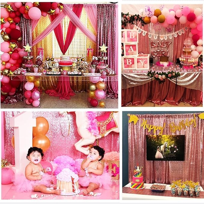Poise3EHome Fuchsia Pink Sequin Backdrop Curtains, 2 Panels 2FTx8FT Glitter Background for Party Birthday Party Baby Shower Wedding Christmas Thanksgiving Holiday Festival Decor