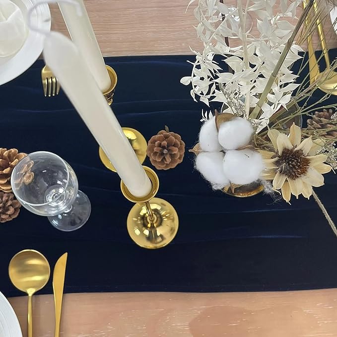 Velvet Table Runner, 5 Pack Luxurious Wedding Reception Decorations Soft Velvet Fabric Table Linen Overlay for Party (20 x 120 inch, Navy)