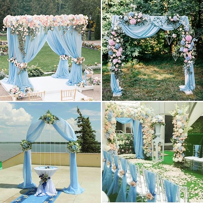 4 Panels Wedding Arch Draping Fabric 28" x 20Ft Chiffon Wedding Arch Drapes Chiffon Fabric Drape Sheer Backdrop Curtain for Weddings Party Ceremony Birthday Reception Backdrop Ceiling Décor(Baby Blue)
