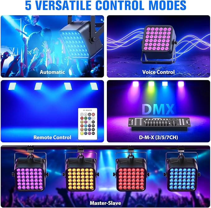 Rechargeable Par Can Lights, 72W RGB 5200mAh Uplights Battery Powered Stage Light, Wireless DJ Lights Sound Activated with Remote & DMX Control for Festivals, Weddings, Bars, Churches, DJ (6 Packs)